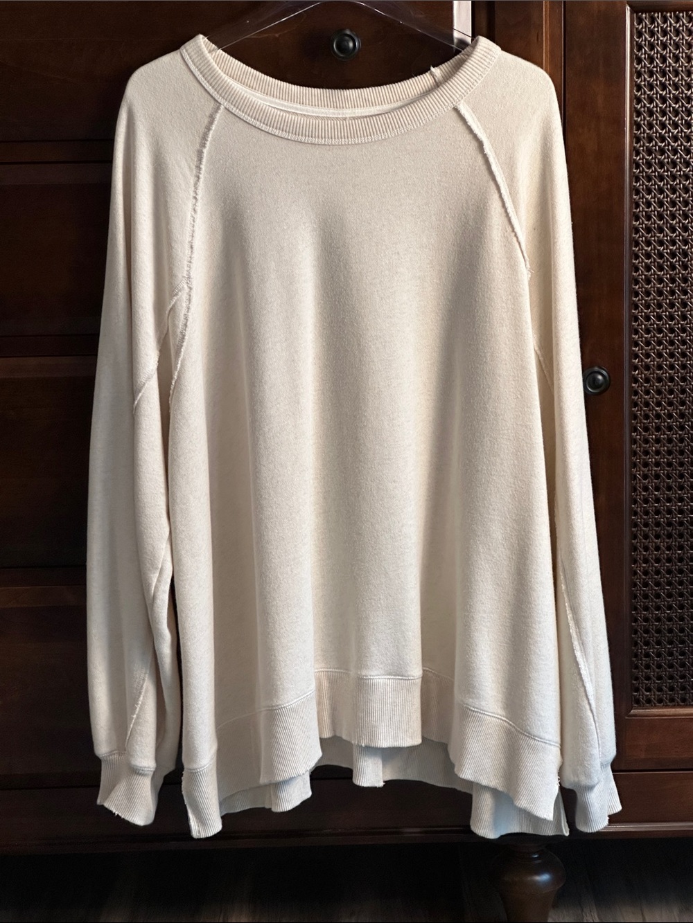 AERIE French Terry Tunic Sweatshirt Cream SIZE LARGE EUC LIKE NEW